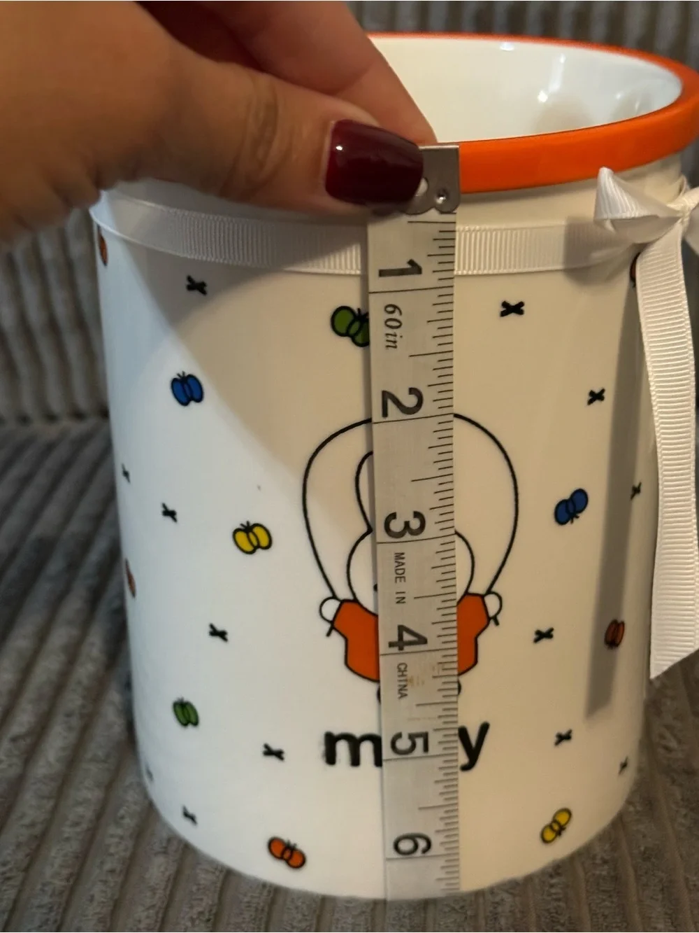 miffy White Ceramic Canister with Orange Accents and Colorful Butterflies